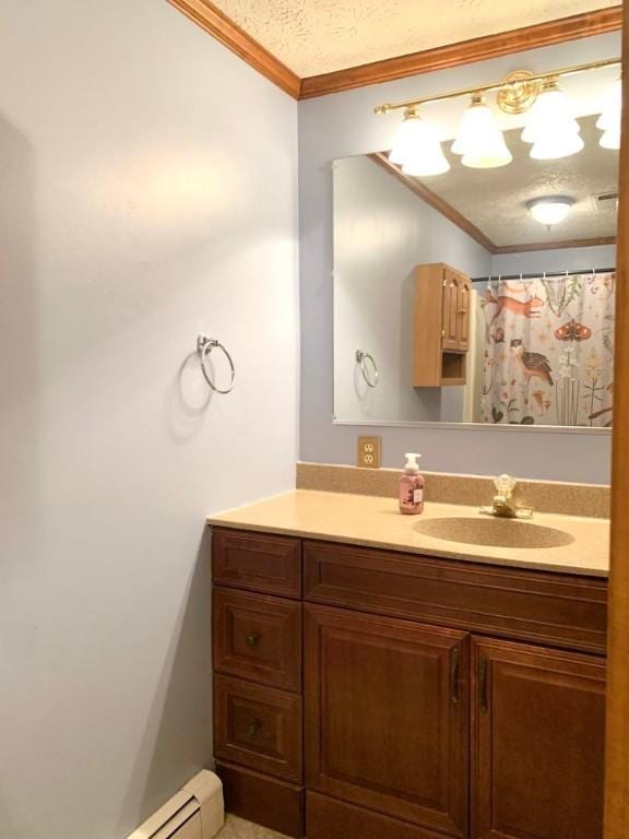 840 Lansberry Ct, Somerset Boro, PA 15501 - bathroom featuring ornamental molding, vanity, and a textured ceiling
