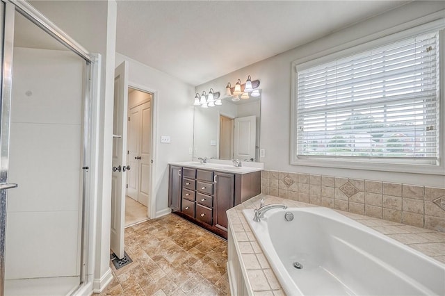 102 Bridal Ln, North Fayette, PA 15071 - full bathroom featuring a garden tub, double vanity, and a stall shower