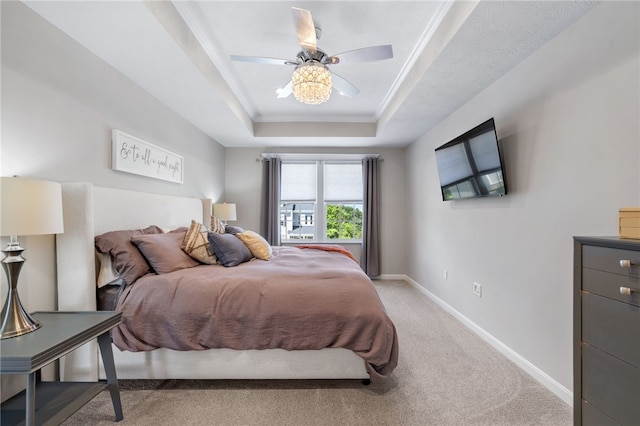 1026 Tee Line Dr, Hopewell Twp, PA 15001 - carpeted bedroom featuring a raised ceiling, crown molding, and a ceiling fan