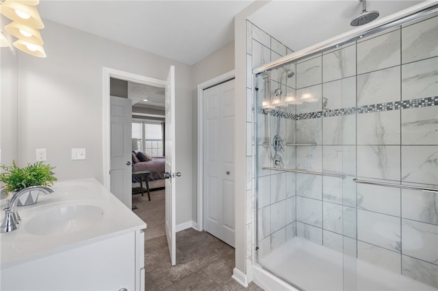 1026 Tee Line Dr, Hopewell Twp, PA 15001 - bathroom with a shower stall, double vanity, and connected bathroom