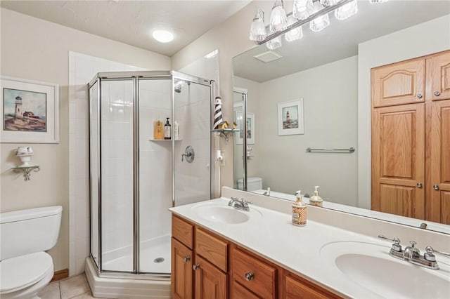 221 Scott Hollow Rd, Pa, PA 15021 - bathroom featuring a shower stall, double vanity, and tile patterned flooring
