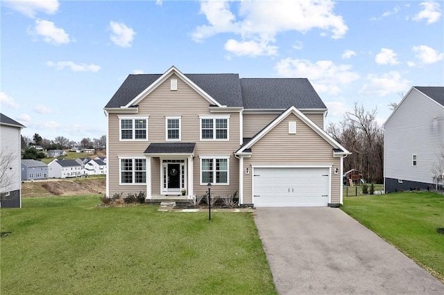 107 Valley View Dr, Brighton Twp, PA 15009 - traditional-style home with asphalt driveway, a front yard, an attached garage, and a shingled roof