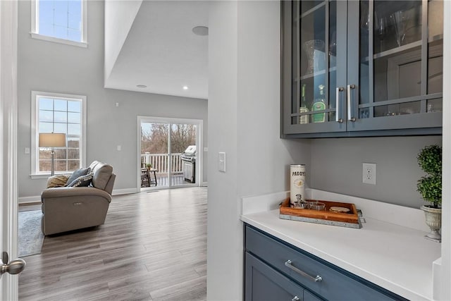 107 Valley View Dr, Brighton Twp, PA 15009 - bar with light wood-style floors and a high ceiling