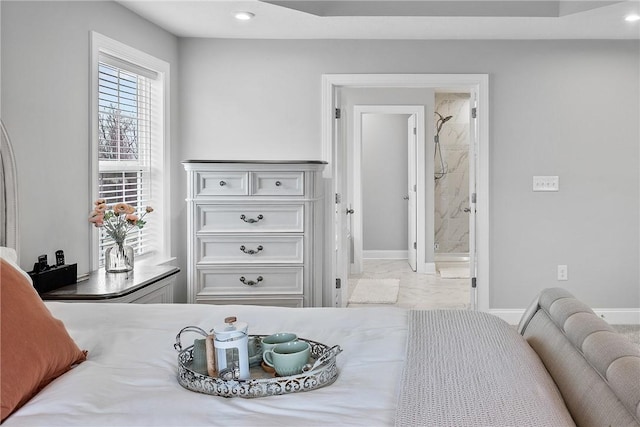 107 Valley View Dr, Brighton Twp, PA 15009 - bedroom with marble finish flooring, connected bathroom, and recessed lighting