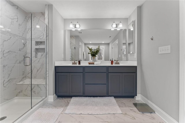 107 Valley View Dr, Brighton Twp, PA 15009 - full bath with marble look tiles, a marble finish shower, and double vanity