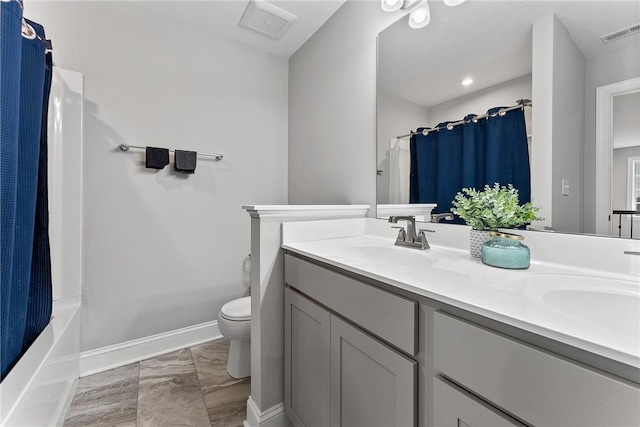 107 Valley View Dr, Brighton Twp, PA 15009 - bathroom with marble look tile flooring, double vanity, and shower / tub combo
