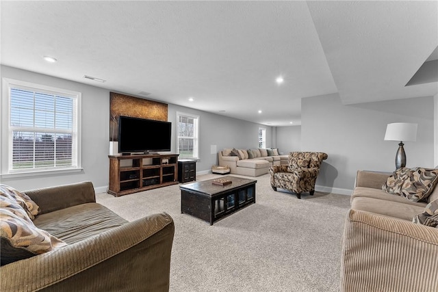 107 Valley View Dr, Brighton Twp, PA 15009 - carpeted living room with recessed lighting and plenty of natural light