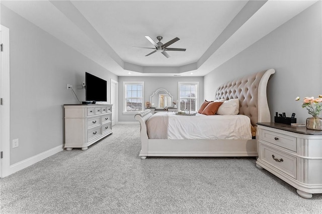 107 Valley View Dr, Brighton Twp, PA 15009 - bedroom with carpet floors, a tray ceiling, and a ceiling fan