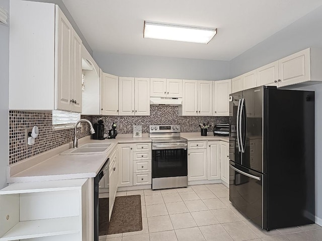 25 Elena Ave Unit 25, Lower Burrell, PA 15068 - kitchen featuring freestanding refrigerator, stainless steel electric range, under cabinet range hood, and light tile patterned floors