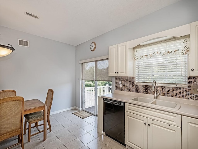 25 Elena Ave Unit 25, Lower Burrell, PA 15068 - kitchen featuring dishwasher, light countertops, white cabinetry, backsplash, and light tile patterned floors