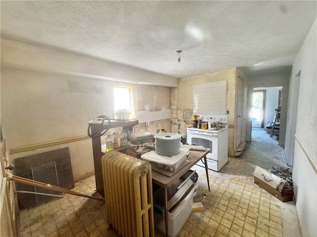 706 Lincoln St, Monongahela, PA 15063 - kitchen with white electric range oven, healthy amount of natural light, and a textured ceiling
