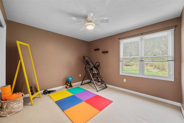 121 Fairway Landings Dr, Cecil, PA 15317 - workout room featuring a ceiling fan and carpet flooring