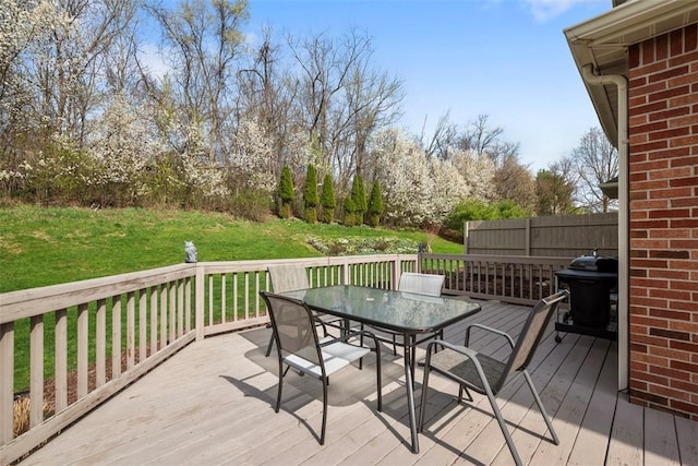 121 Fairway Landings Dr, Cecil, PA 15317 - wooden deck with outdoor dining space, a lawn, and a grill