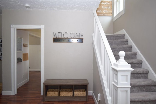 321 Hansen Ave, Franklin Twp, PA 16117 - stairs with wood finished floors and a textured ceiling