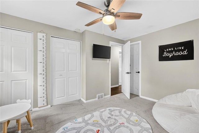 555 Madison St, Mccandless, PA 15237 - bedroom featuring carpet flooring, two closets, and ceiling fan