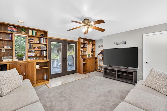 1615 Wicklines Ln, Troy Hill, PA 15212 - carpeted living area with french doors, ceiling fan, and recessed lighting