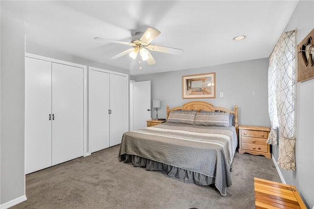 1615 Wicklines Ln, Troy Hill, PA 15212 - carpeted bedroom featuring two closets, ceiling fan, and recessed lighting