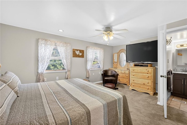 1615 Wicklines Ln, Troy Hill, PA 15212 - bedroom with light carpet, multiple windows, a ceiling fan, and recessed lighting