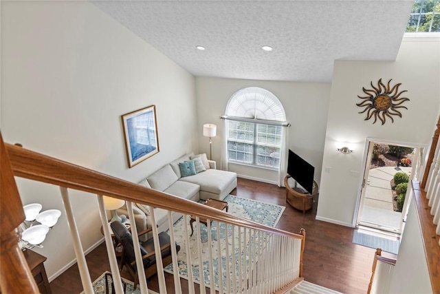 304 Horizon Dr, Monroeville, PA 15146 - stairs with a textured ceiling, wood finished floors, and recessed lighting