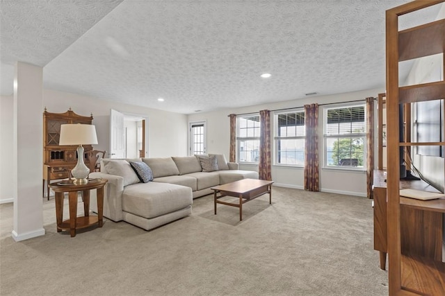304 Horizon Dr, Monroeville, PA 15146 - living area featuring a textured ceiling, light colored carpet, and recessed lighting