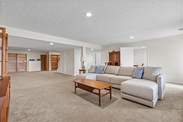 304 Horizon Dr, Monroeville, PA 15146 - living room featuring a textured ceiling, light colored carpet, and recessed lighting