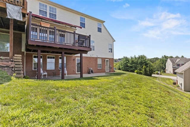 304 Horizon Dr, Monroeville, PA 15146 - rear view of house with brick siding, a patio area, a lawn, and a wooden deck