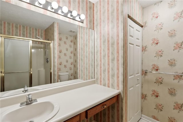 166 Steeplechase Cir, West Deer, PA 15044 - full bathroom featuring wallpapered walls, vanity, and a stall shower