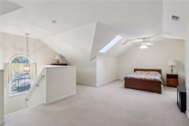 166 Steeplechase Cir, West Deer, PA 15044 - bedroom with vaulted ceiling, light carpet, a skylight, and a ceiling fan