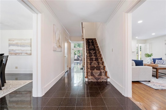 143 N Dr, Fox Chapel, PA 15238 - staircase featuring granite floors and recessed lighting