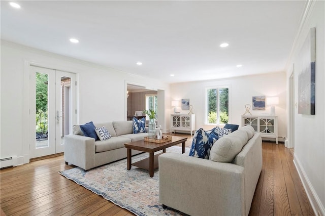 143 N Dr, Fox Chapel, PA 15238 - living room with hardwood / wood-style floors, ornamental molding, and recessed lighting