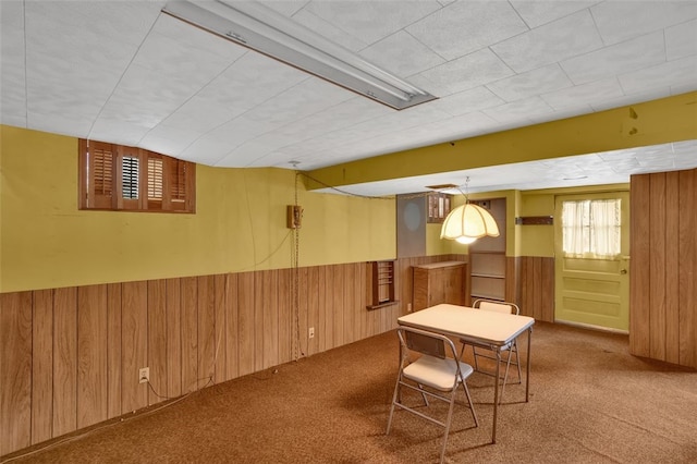 1449 Parkview Dr, Mccandless, PA 15101 - dining space featuring wooden walls, carpet, and wainscoting