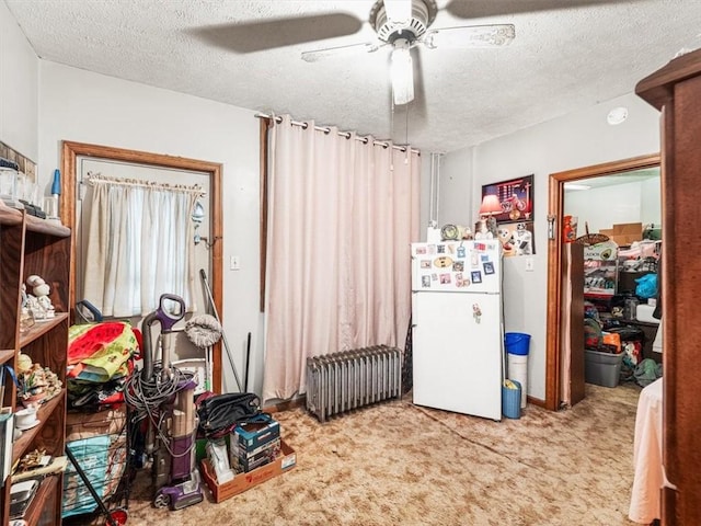109 Ella St, Mckees Rocks, PA 15136 - interior space featuring radiator, ceiling fan, a textured ceiling, and carpet