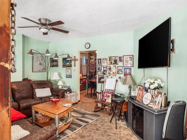 109 Ella St, Mckees Rocks, PA 15136 - carpeted living room with ceiling fan and a textured ceiling