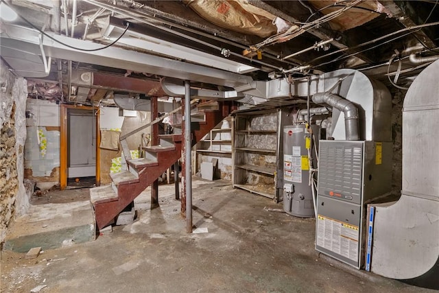 302 38th St, Lawrenceville, PA 15201 - unfinished basement with water heater, stairway, and heating unit
