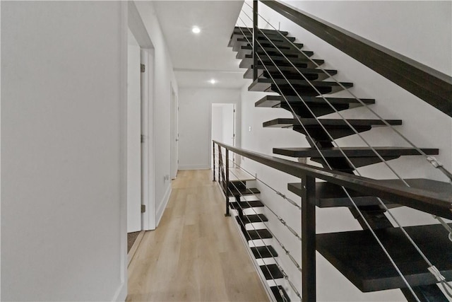 2613 Stella St, South Side, PA 15203 - stairs with wood finished floors and recessed lighting