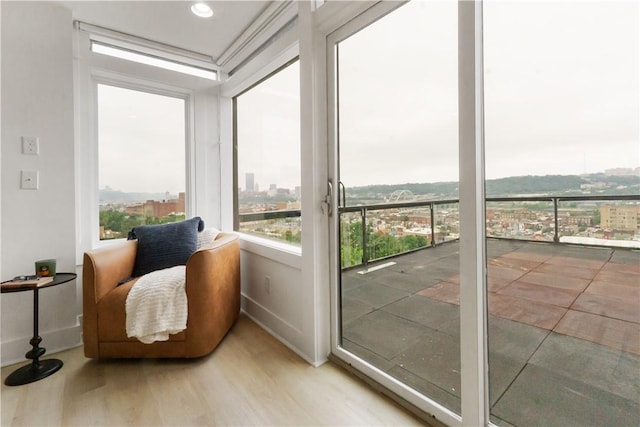 2613 Stella St, South Side, PA 15203 - sunroom featuring wood finished floors and a city view