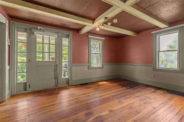 1345 N Tower Rd, Perry Twp, PA 16123 - foyer entrance featuring hardwood / wood-style flooring and beamed ceiling