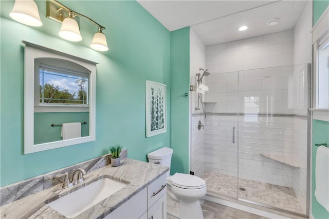 106 Orchard Dr, Pine Twp, PA 15044 - bathroom featuring vanity, a shower stall, and recessed lighting