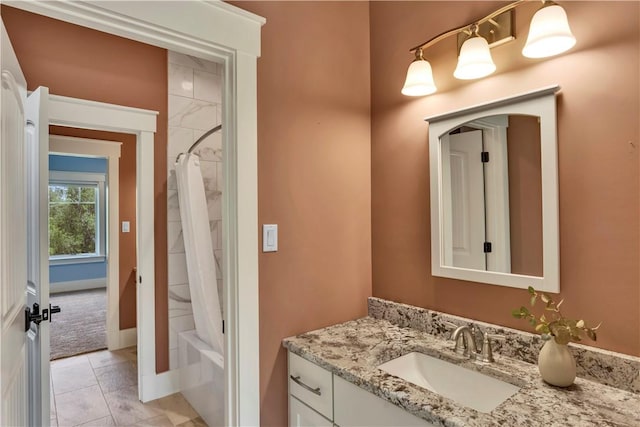 106 Orchard Dr, Pine Twp, PA 15044 - full bathroom with vanity, tile patterned flooring, and shower / tub combo with curtain