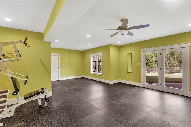 106 Orchard Dr, Pine Twp, PA 15044 - exercise room featuring a ceiling fan and recessed lighting