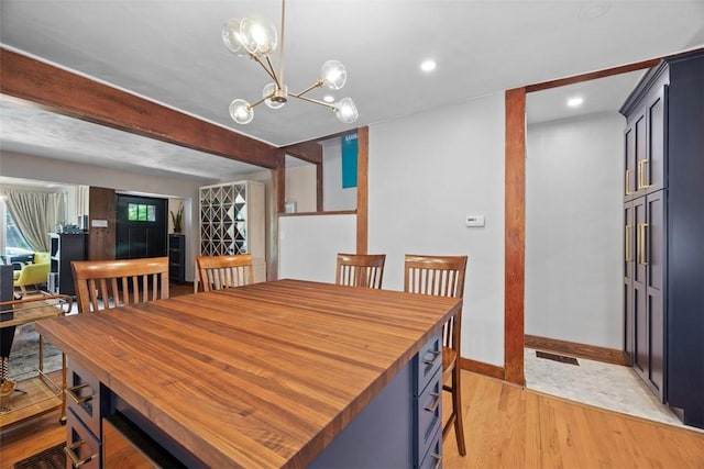 5671 Beacon St, Squirrel Hill, PA 15217 - dining area featuring light wood finished floors, a chandelier, and recessed lighting