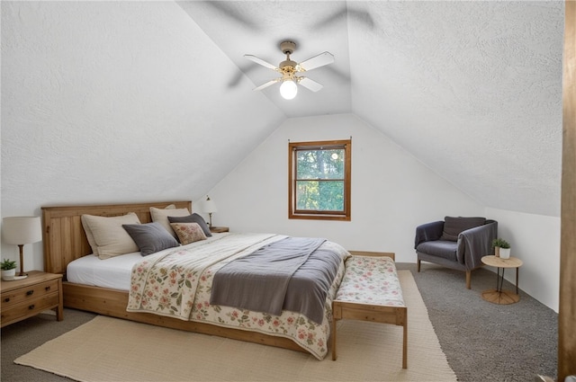 3650 Gibsonia Rd, Richland, PA 15044 - carpeted bedroom featuring a textured ceiling, vaulted ceiling, and ceiling fan