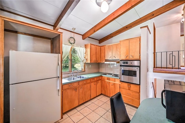 469 Koonce Rd, Hermitage, PA 16148 - kitchen featuring stainless steel appliances, decorative backsplash, light tile patterned floors, and light countertops