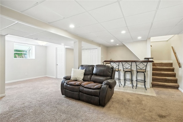 639 Blossom Dr, Baldwin Boro, PA 15236 - living room featuring carpet, stairs, and recessed lighting