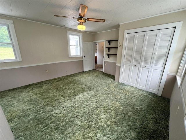 328 Thatcher Rd, Fairfield Twp, PA 15944 - unfurnished bedroom with ornamental molding, carpet flooring, a closet, and ceiling fan