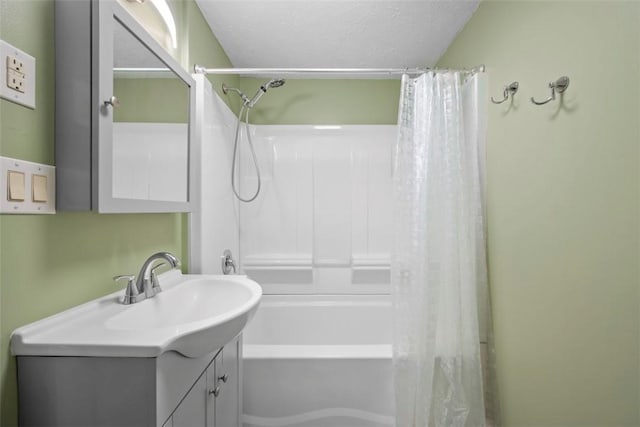 102 Clarks Ln, Adams Twp, PA 16046 - bathroom with shower / bath combination with curtain, vanity, and a textured ceiling