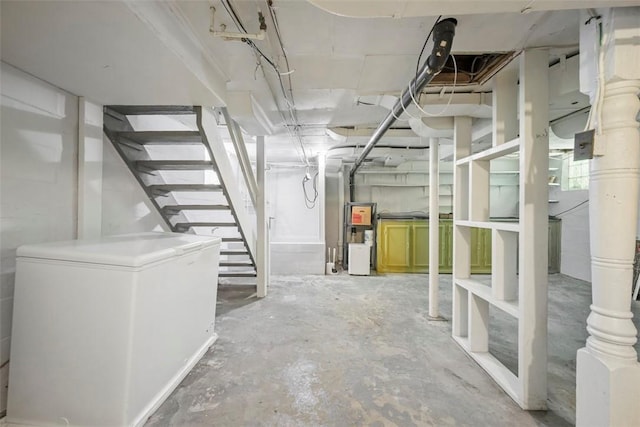 102 Clarks Ln, Adams Twp, PA 16046 - unfinished below grade area with stairs and fridge