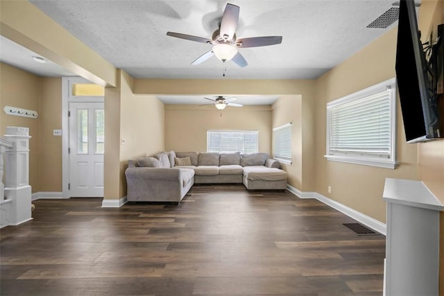 102 Clarks Ln, Adams Twp, PA 16046 - living room featuring ceiling fan, healthy amount of natural light, and dark wood-type flooring