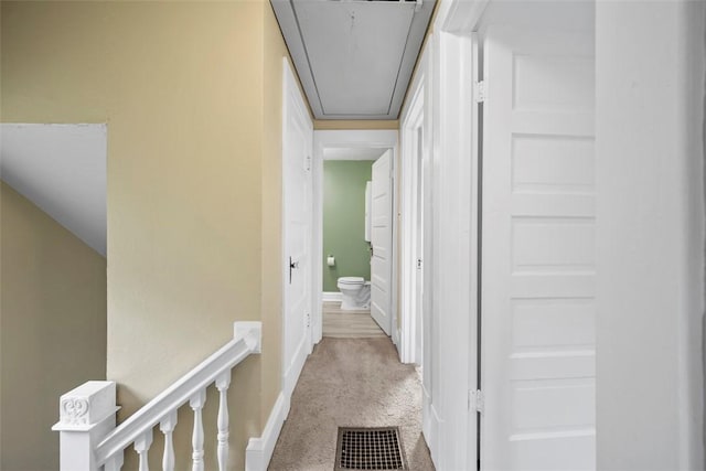 102 Clarks Ln, Adams Twp, PA 16046 - hallway featuring attic access and carpet flooring