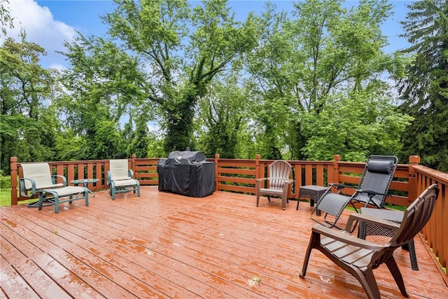 192 Glenfield Dr, Penn Hills, PA 15235 - wooden deck featuring view of wooded area and a grill